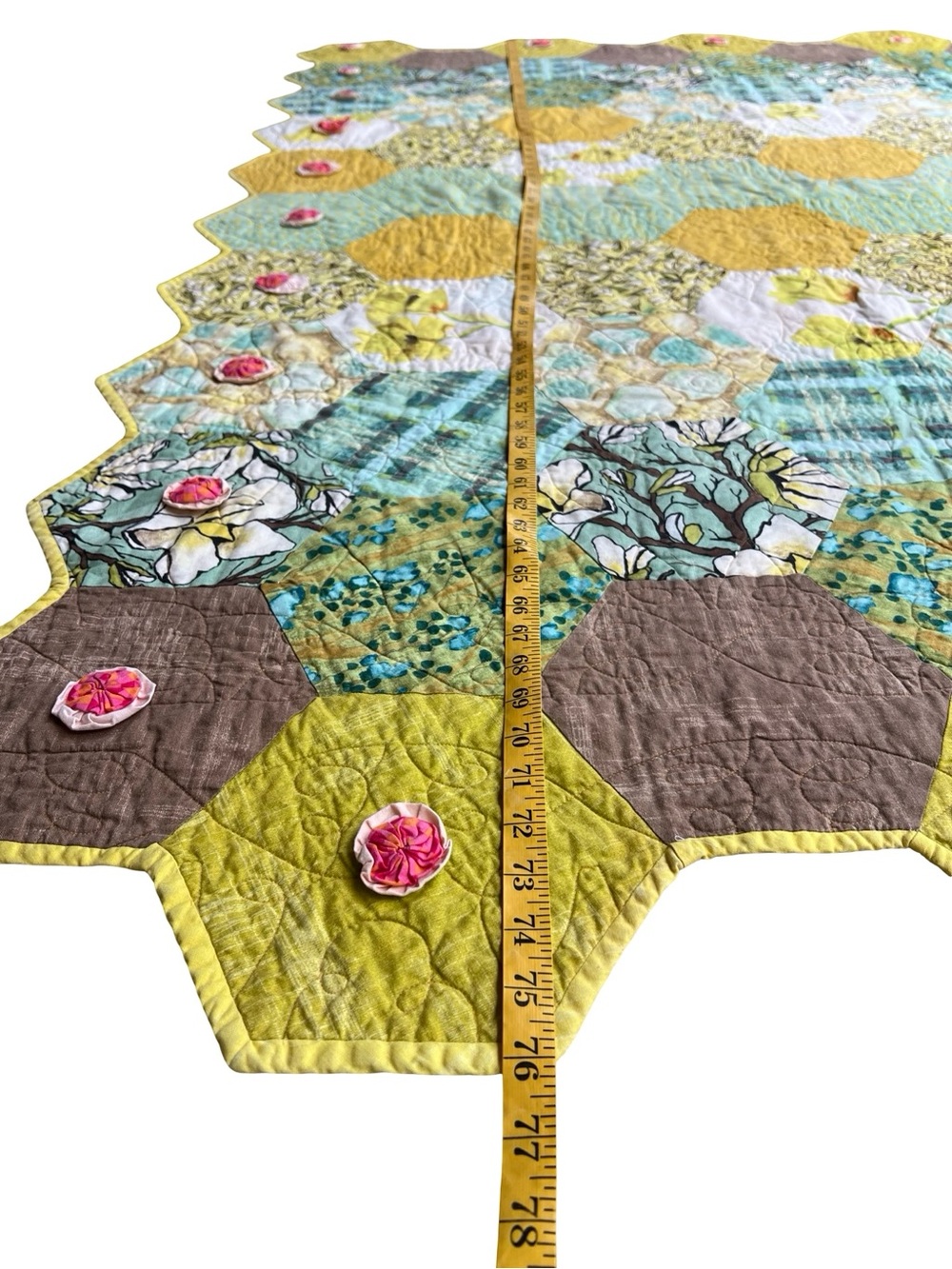 Handmade Modern Hexagon Floral Quilt Throw Blanket 76x51 Cottagecore Boho Quilt - Picture 8 of 9
